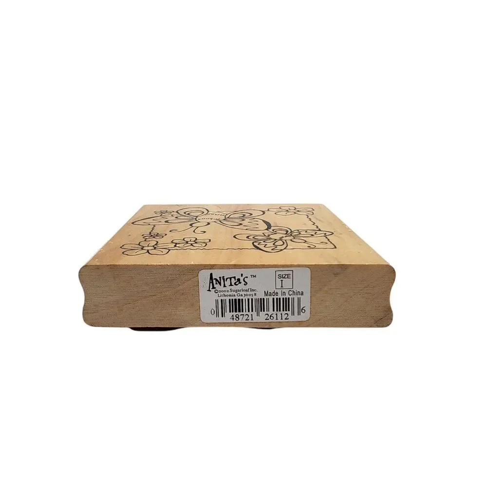 Anita's 2002 Sugarloaf Butterfly Flowers Wood Mounted Rubber Stamp Craft 3x3